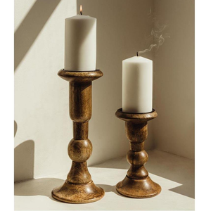 Ensemble de 2 porte-bougies en bois, design éco-responsable, fabrication artisanale indienne, style classique vintage, logo personnalisé - Product Image 3