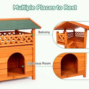Orange Green 2-Story Wooden Feral Cat House with Weatherproof Roof Indoor Outdoor Kitty Houses Featuring Door Stairs - Product Image 6