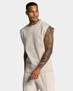 Débardeur pour homme en coton 100% uni, tricoté, écologique, col rond, vêtement décontracté - Product Image 3