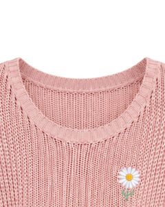 Pull court tricoté rose oversize pour femme, ample, ajouré, à manches larges, style streetwear décontracté, doux et côtelé - Product Image 6