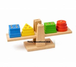 Báscula Educativa de Madera con Fichas Redondas, Venta al por Mayor, Balanza de Madera Redonda para Juegos - Product Image 2