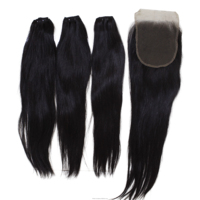 Extensions de cheveux naturels, lot de 3 avec closure transparente, couleur gingembre, installation sans couture pour une couverture complète