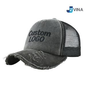Casquette de baseball en maille délavée style vintage avec logo personnalisé, casquette de camionneur déchirée, chapeau décontracté pour l'extérieur - Product Image 1