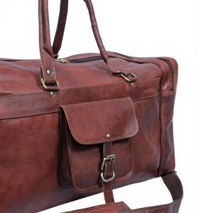Genuine Leather Customized Fashion Large Duffel <b>Bag</b> with Zipper Closure and Embossed Logo for Unisex <b>Men</b> and Women - Product Image 3