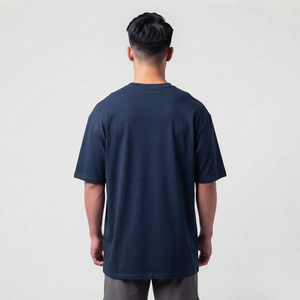Camiseta de Algodón de Manga Corta para Hombre, Cuello Redondo, Color Azul Marino, de la Mejor Calidad, al por Mayor - Product Image 3