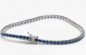 Bracelet tennis de luxe en or massif 9 carats avec saphir bleu cultivé en laboratoire pour fiançailles et anniversaire - Product Image 1