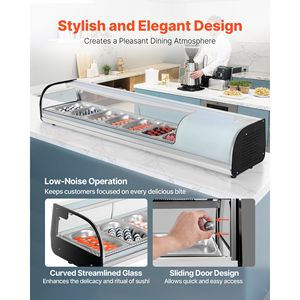 Vetrina Refrigerata Commerciale per Sushi da 2,5 Cu.ft con Illuminazione a LED, 7 Vaschette, Vetrina da Banco con Vetro Curvo - Product Image 5
