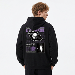 Sweat à capuche de course pour homme, noir, imprimé univers, en polaire, décontracté, coupe régulière, avec logo au dos, pour l'automne - Product Image 3