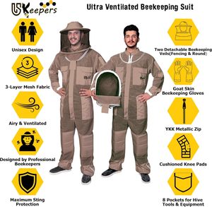 3 Layer <b>Bee</b> <b>Suit</b> Ultra Ventilated for Men Women Premium Beekeeping <b>Suit</b> Detachable Veils with Gloves - Product Image 2