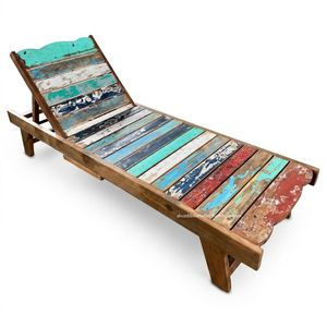Tumbona Rústica de Madera Reciclada de Barco, Duradera, con Acabado Ecológico Resistente a los Rayos UV, para Piscina, Playa, Jardín, Hotel, Villa, Desmontable - Product Image 1