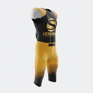 Ensemble de maillot et pantalon rembourrés de football américain noir et or, uniforme d'équipe avec numéro de joueur, design sublimé personnalisable - Product Image 6