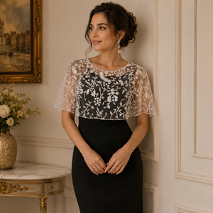 Elegante Capa Blanca con Cuello de Malla Bordado Floral para Mujer, Capa Transparente de Encaje, Ligera y Desmontable, para Fiestas Formales - Product Image 4