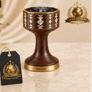 Brûleur d'encens en résine à grain de bois naturel vert Skies Traders, brûleur de Bakhoor Oud arabe de luxe, Mabkhara de table - Product Image 3