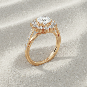 Anillo de Compromiso con Halo de Diamantes en Forma de Estrella, Chapado en Oro Rosa, Certificado de Lujo - Product Image 2