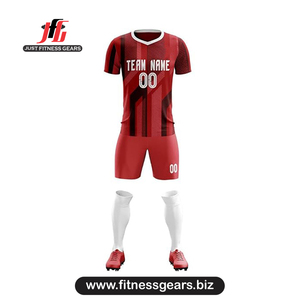Custom Soccer Jersey Set Red Short Sleeve Men Moisture Wicking Sublimated Print Elastic Waist Adult All Seasons - Product Image 1