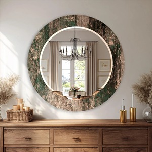 Abstract Patina & Copper Leaf Handmade Crystal Glass <b>Round</b> <b>Wall</b> <b>Mirror</b> REHMAN CRAFT Contemporary - Product Image 5