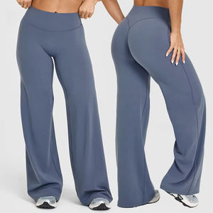 Women's High Waist Wide Leg Pants Casual Loose Fit Full Length Solid Color Knitted Spandex Polyester Breathable - Product Image 6