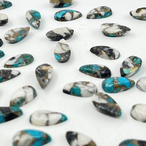 Pierre précieuse naturelle de qualité supérieure AAA+ en turquoise, cabochon à dos plat, pierres brutes bleues, noires et blanches, paire longue pour la fabrication de bijoux - Product Image 4