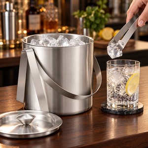 Seau à glace isotherme en métal personnalisable et élégant avec couvercle, refroidisseur à vin, pour mariage, fête, bar, boissons, divertissement à domicile, cadeau - Product Image 1
