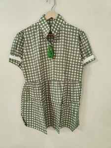 ชุดเดรสผ้าฝ้ายลายตารางสีเขียวสำหรับผู้หญิง แฮนด์เมด แขนสั้น คอปก ชุดมินิเดรสฤดูร้อน สไตล์โบโฮ เสื้อเชิ้ตทูนิคลำลอง - Product Image 2