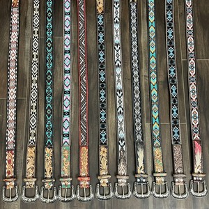 New Arrival Fashionable Luxury Hand <b>Tooled</b> Beaded Belt Men & women Office Wear Genuine Cow <b>Leather</b> Belt in Low Price OEM Service - Product Image 6