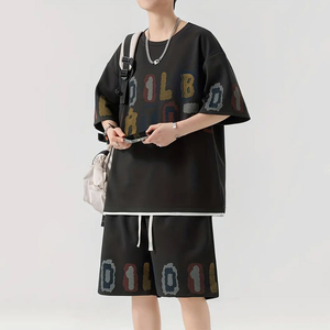 Ensemble décontracté homme 2026 : T-shirt respirant anti-plis à manches courtes col en V et short ample en polyester/coton - Product Image 4