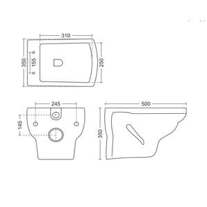 Inodoro suspendido de pared con forma creta, elegante y moderno, de cerámica, 500x350x350mm, para uso comercial en baños. - Product Image 6