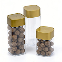 Pot de rangement pour café en PET transparent avec couvercle doré |   Bidon cylindrique |   Conteneur alimentaire pour haricots, poudres, noix et produits secs