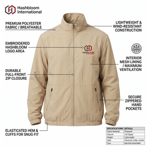 Veste zippée respirante brodée Hashbloom International OEM pour homme, 100 % polyester, taffetas/microfibre, col montant, fine - Product Image 5