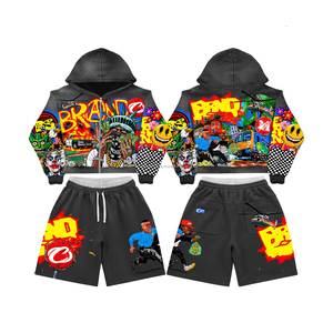 Conjunto de Sudadera con Capucha y Pantalones Cortos de Algodón para Sublimación con Logotipo Personalizado OEM, para Hombre y Mujer, Dos Piezas - Product Image 2