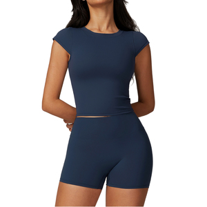 Women's Running Gym Fitness Workout Sports Bra and Shorts Set for Yoga OEM Service Custom Logo Pieces Yoga Shorts Set - Product Image 1