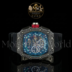 Premium <b>Black</b> Band Square Shaped Dial Moissanite Quartz <b>Watch</b> with Multiple Diamonds with Certified VVS Clarity Premium Diamond - Product Image 4