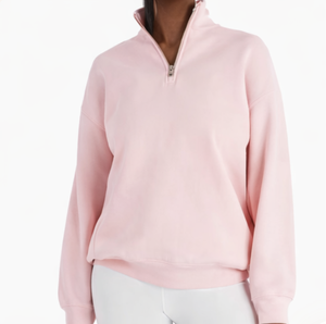 Custom Oversized <b>Stand</b> Collar 1/4 Zip Sweatshirt Solid Color <b>Drop</b> Shoulder Long Sleeve Knitted Breathable Autumn Wear Hoodies - Product Image 5
