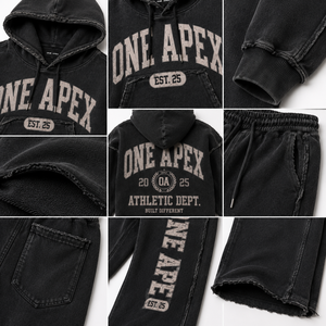 ชุดเซ็ตฮู้ดดี้ขายาวสีดำฟอกยีนส์ทรงโอเวอร์ไซส์สำหรับผู้หญิง ONE APEX พร้อมกางเกงขายาวทรงกว้าง สไตล์วินเทจ สตรีทแวร์ ผ้าฝ้าย 100% - Product Image 6