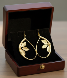 ต่างหูรูปใบไม้ทำมือจากสแตนเลส ดีไซน์พฤกษศาสตร์ออร์แกนิก ชุบทอง 18K ป้องกันการหมองคล้ำ สไตล์โบฮีเมียนมินิมอล - Product Image 6