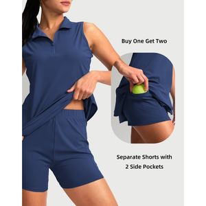 Robe de golf sans manches bleu marine pour femme, col polo, séchage rapide, respirante, légère, tricotée, sportive, couleur unie, pull-over - Product Image 5