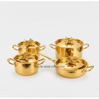 Casseroles et marmites Ruffoni de luxe en acier inoxydable martelé à la main, plaqué or de haute qualité, avec couvercles et poignées ornés de motifs de raisins