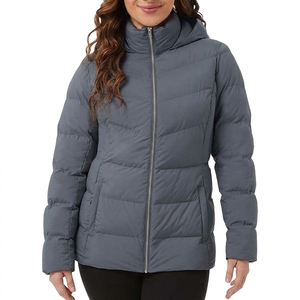 Women's Hooded Quilted Jacket With <b>Zipper</b> Closure Full Sleeve Winter Coat Solid Color Polyester Wadding Lightweight Warm - Product Image 3