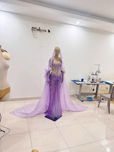 Purple Mermaid Wedding Dress With <b>Jacket</b> Beaded <b>Chiffon</b> Floor-Length Cathedral Train Sweetheart Neckline Backless Design - Product Image 4