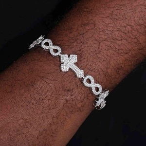 Fine Jewellery Luxury Iced Unisex 925 Silver Rhodium Moissanite <b>Infinity</b> Cross Cuban Link <b>Bracelet</b> Custom Service Available - Product Image 2