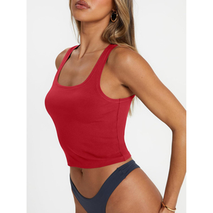 Débardeur court côtelé rouge à col carré pour femme, tricoté, uni, décontracté, écologique, OEM - Product Image 4