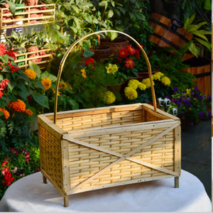Stunning Rectangular Woven <b>Bamboo</b> Garden Planter <b>Baskets</b> Standing Feet Tall Handle Eco-Friendly Luxury Hotel Use Hanging Design - Product Image 1