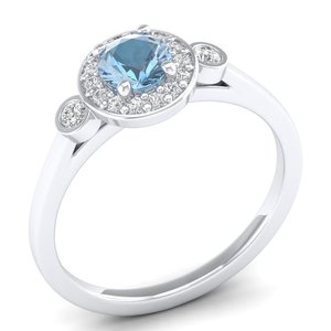 Anillo de Lujo REYES con Gema de Aguamarina de Corte Redondo de 0.5 Quilates, Brillante, de Plata de Ley 925 con Moissanita VVS, Joyería de Compromiso - Product Image 2