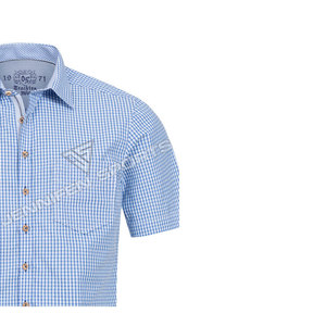 Chemises décontractées pour hommes, manches courtes, à carreaux, coupe slim, chemises bavaroises 100% coton, chemise bavaroise pour hommes - Product Image 2