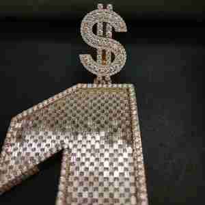 Elegante Colgante Hip Hop de Acero Inoxidable con Símbolo de Dólar Número 1, Chapado en Plata de Ley con 82CT de Diamantes Cultivados en Laboratorio, Moderno, Unisex, para Aniversario - Product Image 5