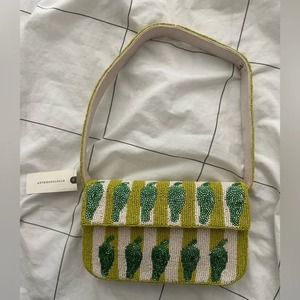 Bolso de Mano Tipo Clutch con Cuentas, Rayas y Pedrería, Amarillo y Blanco, para Mujer, en Poliéster/Algodón/Metalizado, Accesorios de Moda - Product Image 3
