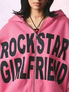 Sudadera con capucha corta de algodón polar rosa con estampado de letras para mujer, estilo urbano, oversize, casual, de ajuste relajado, venta al por mayor, logotipo personalizado - Product Image 3