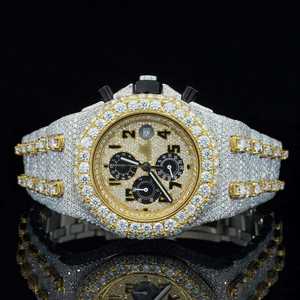 Montre Chronographe Carrée de Luxe Entièrement Sertie de Moissanite VVS, 43mm, en Acier Inoxydable, Mouvement Quartz ETA, Style Antique - Product Image 2