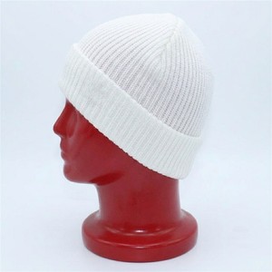 White Ribbed Knit Beanie <b>Hat</b> Unisex Adult <b>Winter</b> Warm Cuffed Skull Cap Casual Solid Color Acrylic Folded Beanie 56-58CM - Product Image 2