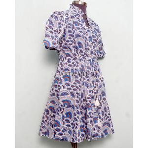 Women's Short-length Soft Pure Cotton <b>Dress</b> Hand Block Floral Print Minimalist Casual Party Wear Formal Bridesmaid Midi Sweet - Product Image 5